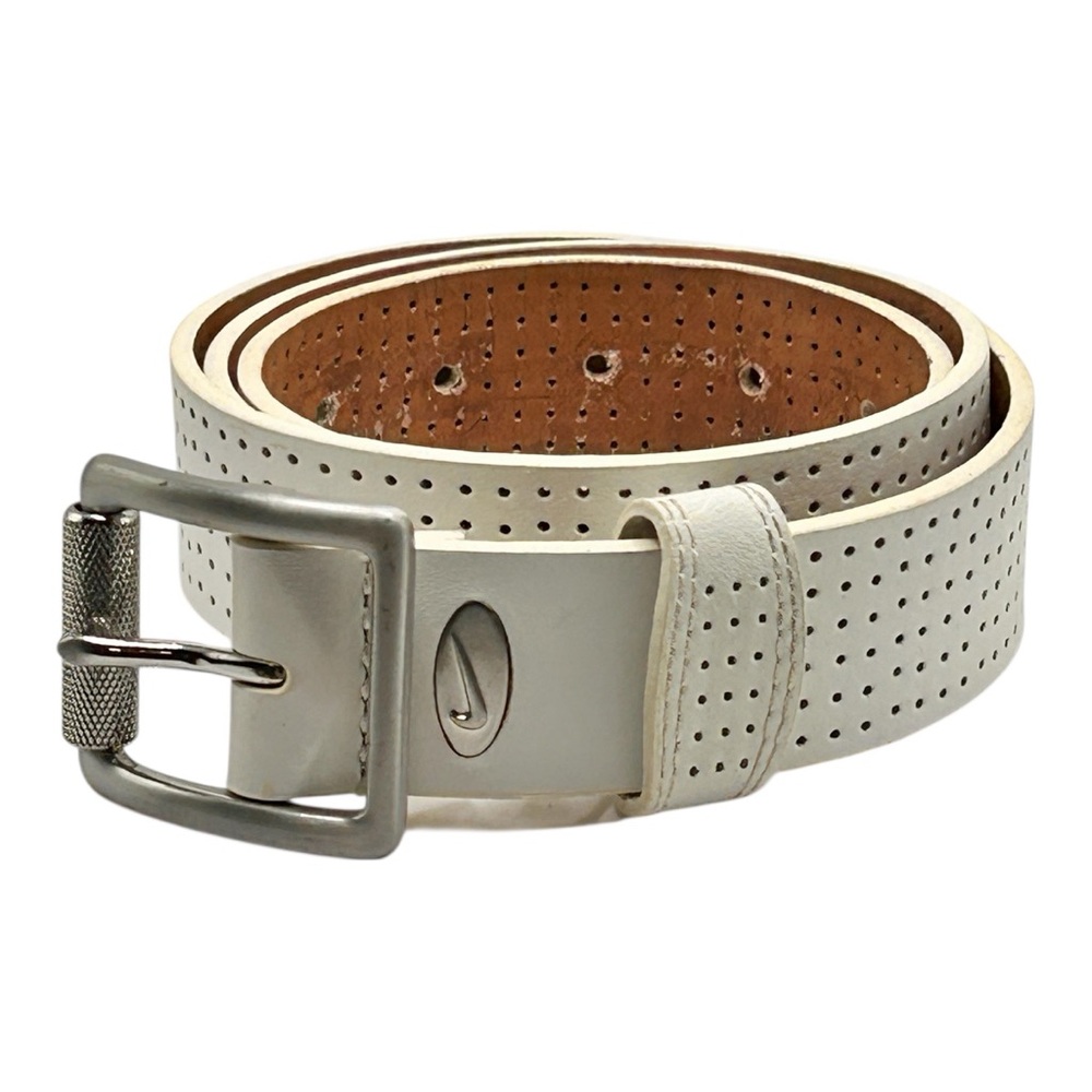 NIKE Golf Men’s White Perforated Belt w/Brushed Silver Buckle Size M